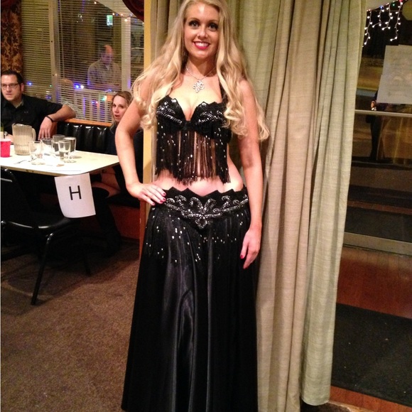 Black Silver Beaded Sequin Belly Oriental Dance Costume Black Green Satin Skirts - Picture 16 of 16